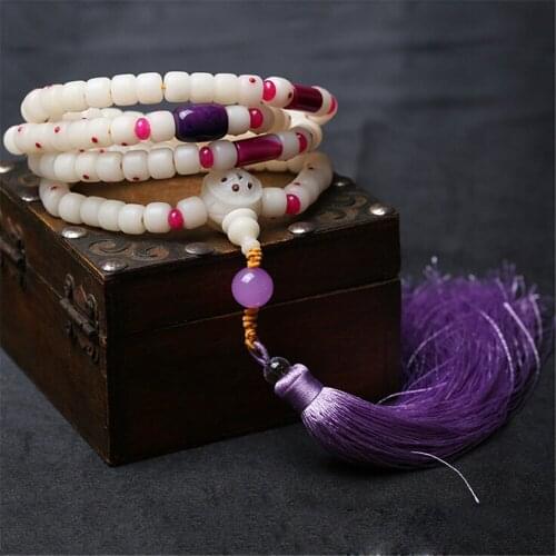 New Style Natural White Bodhi Inlay Red Onyx Beaded Bracelet 108 Beads Prayer Mala Fashion Womens Yoga Necklace Wholesale