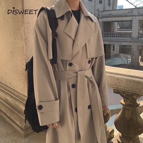 Solid Lapel Trench Men Korean Loose Belt Long Jackets Mens Simple Slim Double-breasted Warm Coat Boy 2020