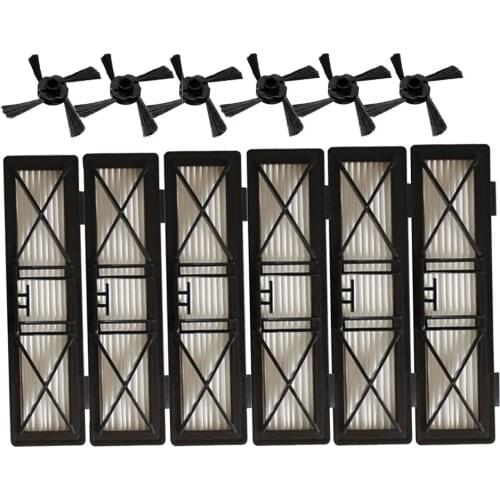 6pcs preformance robot parts dust hepa Filter & 6pcs Side Brush For Neato Botvac D Series 945-0215 Filter 70e D5 D75 D80 D85