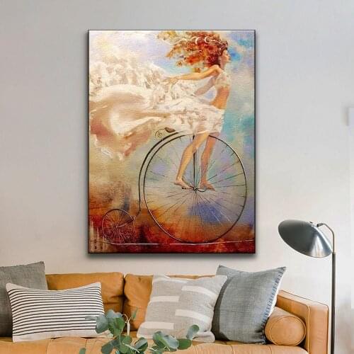 Painting By Numbers A Girl On A Bicycle Portrait Pictures Coloring By Numbers On Canvas Acrylic Paint Artwork Home Decor