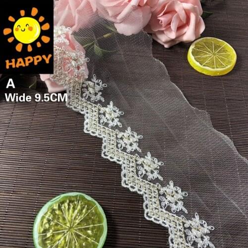 19CM Wide Luxury Gold white Lace Fabric Embroidery Dress Guipure Flowers Trim Lace Neckline Ribbons For Sewing Accessories DIY