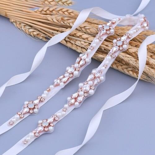 S488-RG Rose Gold Wedding Belt Pearl Bride Bridesmaid Dress Accessories Belts for Women Prom Dresses Bridal Sash Evening Dresses