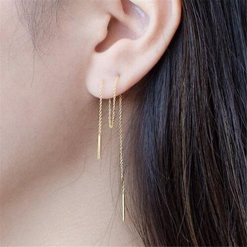 Silvery Rose Gold Color Long Tassel Earrings 8cm Chain Double Needle Ear Line Earrings For Women
