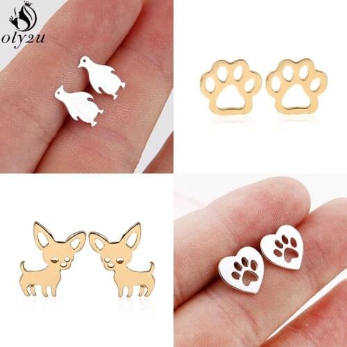 Trendy Jewelry Cute Chihuahua Dog Earrings for Women Kids Simple Penguin Paw Footprint Stud Earring Love My Pet Animal Brincos