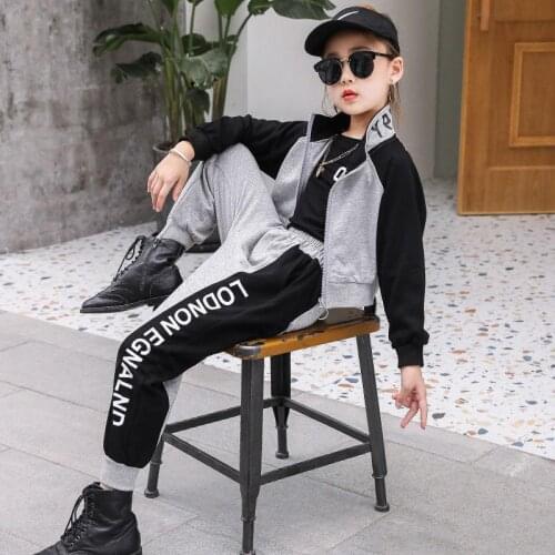 Gray Girls Sport Suit Teenage Autumn Girls Clothes Set Long Sleeve Top & Pants Casual 6 7 8 9 10 11 12 Years Child Girl Clothes