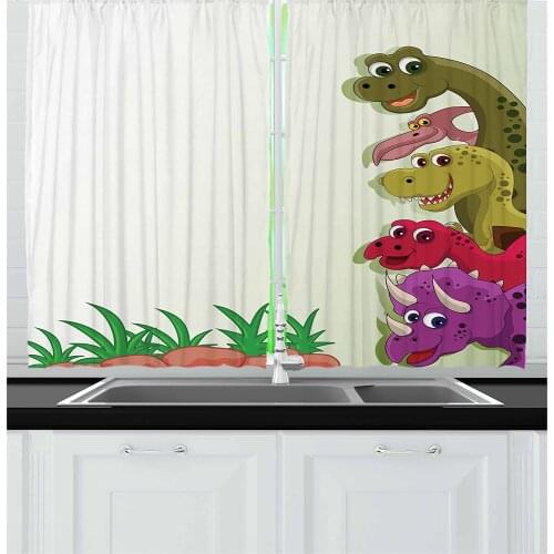 Cartoon Style Dinosaur Window Curtains Kitchen Drapes Panel Home Decor Curtains for Living Room