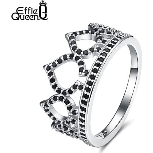 Effie Queen Unique Black Zircon Poker Spade Ring Playing Card Design with 5 Hearts Women Cocktail Rings Jewelry for Party DR196