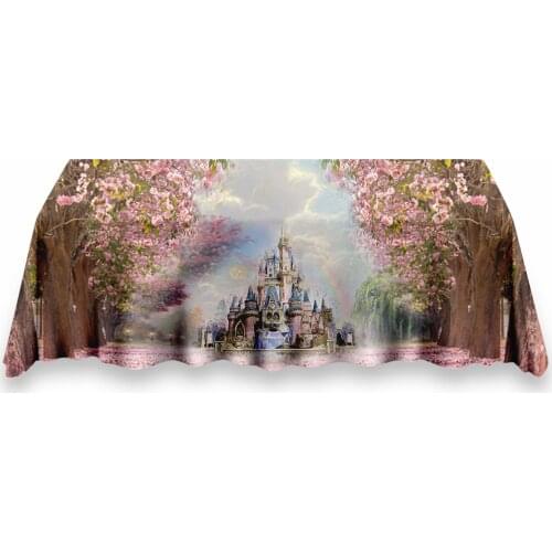 Party Backdrop & Table Cover Cloth Set Girl Pink Floral Dreamy Castle Photography Background Studio Supplies Tablecloth Favor
