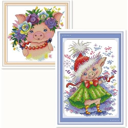 Everlasting Love Pretty Pig Silhouette Chinese Cross Stitch Kits Ecological Cotton Stamped Printed DIY Gift Christmas Decoration