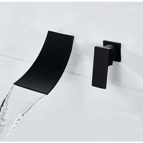 All Copper In-wall Concealed Waterfall Bathroom Faucet Wall-mounted Wide Range of Hot and Cold Mixer Faucet