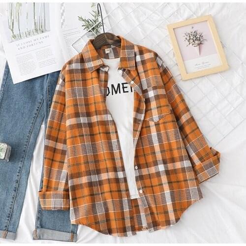 Women Plaid Printed Shirt Long Sleeve Cardigans Ladies Tops Chic Korean style Casual Autumn Spring Single breasted Loose Coats