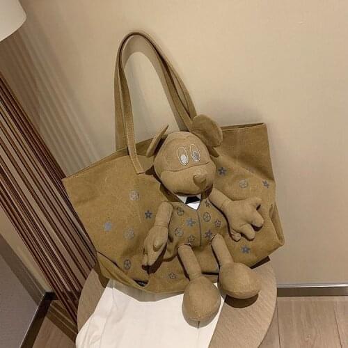Female Bag 2020 Trendy Versatile Large Capacity Canvas Bag Cartoon Bear Casual Fashion One-shoulder Handbag