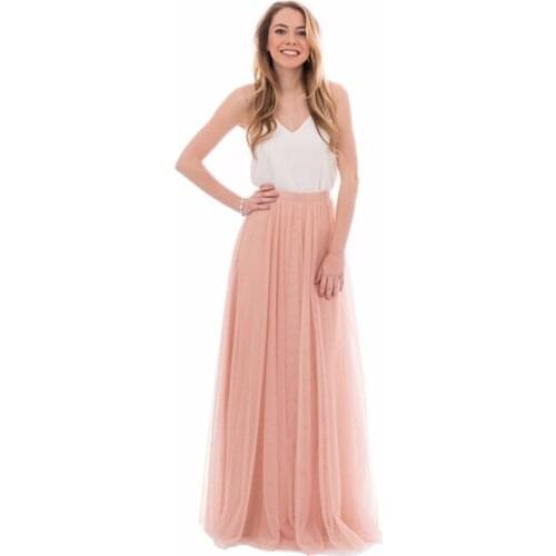Jupe femme 2020 Wedding Party Skirt Long Tulle Skirt Women Multilayer Peach Pink Mesh Tutu Skirt Ladies