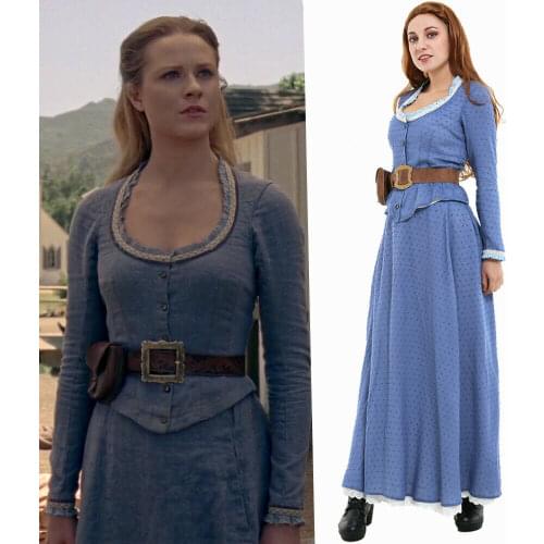 Dolores Abernathy Cosplay Costume Woman Blue Long Dress Halloween Outfit
