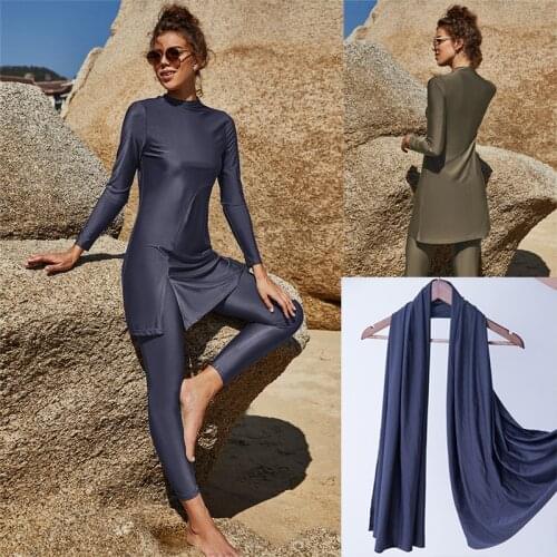 Women Muslim Swimsuit Swimwear Two-Piece Set Moslem Muslem Maillot De Bain Femme Plus Size Whole Black Long Sleeve Long Dress