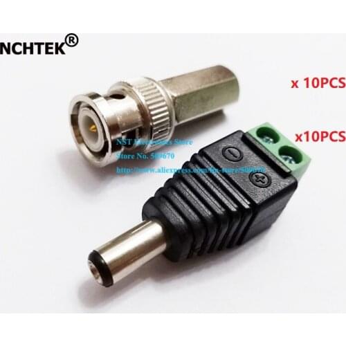 NCHTEK 10pcs BNC Twist ON & 10pcs DC Power 5.5x 2.1mm CCTV Security Surveillance Camera Connectors/Free Shipping/20pcs