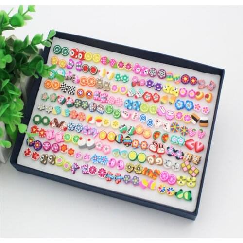 100 Pairs Funny Cartoon Cute Fruit Ear Stud Set Wholesale Assorted School Girls Fashion Adorable Earrings
