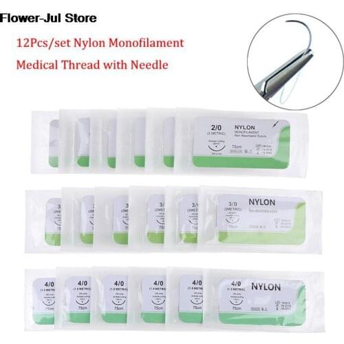 12PCS 2/0 3/0 4/0 Needle Suture Nylon Monofilament Non-injured Suture Medical Thread Suture for Medical Surgical Suture Tool HOT