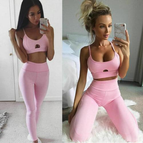 HOT Womens Yoga Fitness 2PCS/Set Crop Top + Pants Leggings Gym Workout Sports Wear