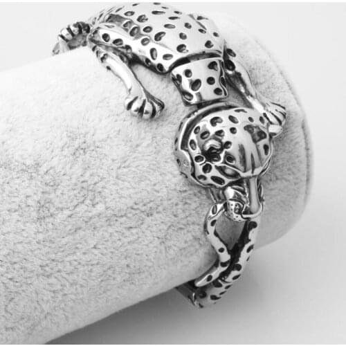 35mm Hot Hipper Stainless Steel Silver Color 3D leopard Skeleton Cuff Bangle Mens Boys Casting Bracelets Jewelry Christmas Gift