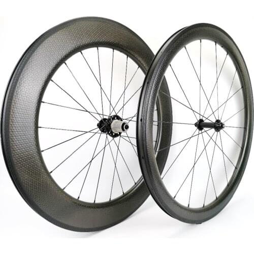 700C carbon dimple surface road bicycle wheels 26mm width front 45mm rear 80mm depth bike wheelset with specail brake surface