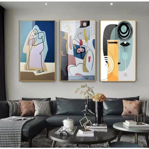 Abstract Figure Line Color Block Printing Poster Modern Figure Body Face Canvas Painting Sea Wall Art Living Room Decoration