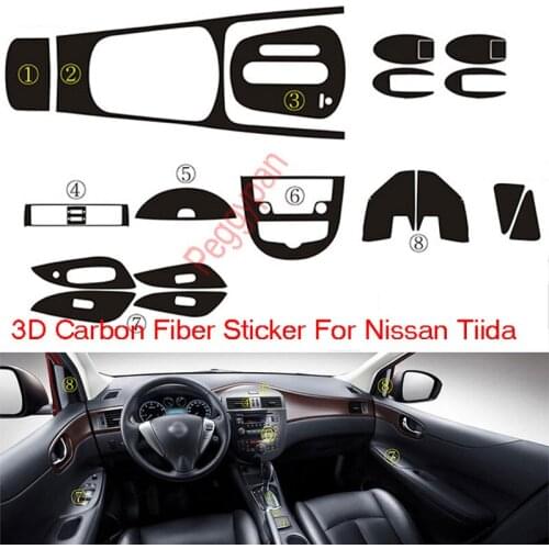 Car-Styling New 3D Carbon Fiber Car Interior Center Console Color Change Molding Sticker Decals For Nissan Tiida 2011-2015