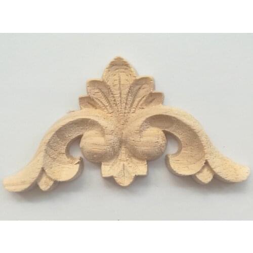 1PC Decorative Wood Appliques for Furniture Cabinet Door Natural Wood Moldings Decals Flower Wood Carving Figurines 6CM 8CM