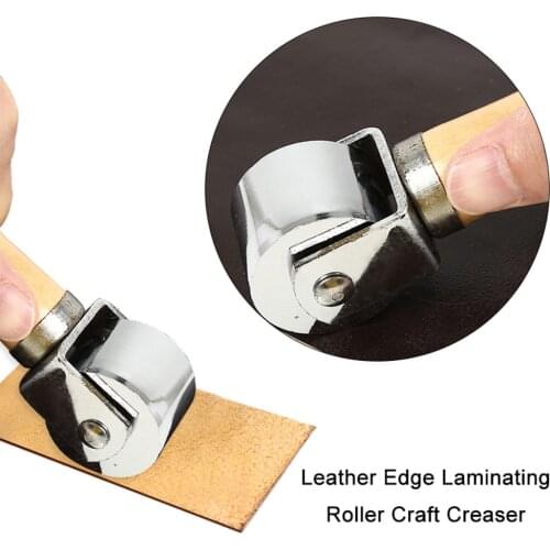 Wooden Handle Steel Leather Craft Glue Laminating Roller DIY Hand Crease Tool Leather Craft Glue Laminating Roller