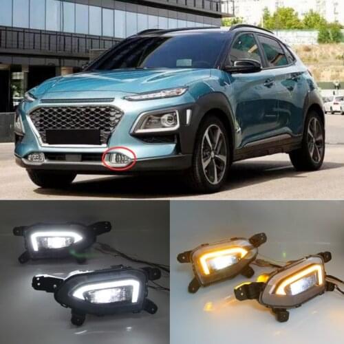 2pcs For Hyundai Kona 2019 2020 Dynamic Yellow Turn Signal Function Car DRL Lamp 12V LED Daytime Running Light
