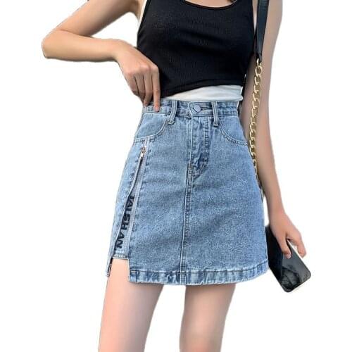 2021 summer Korean fashion high waist denim short skirt women loose and thin a-line mini skirt womens clothing xs jeans