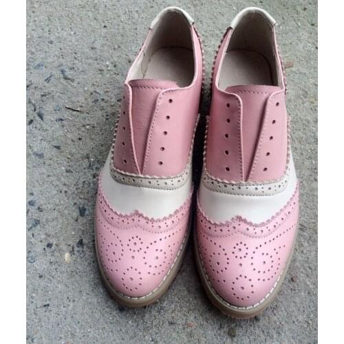 Hotsales pink blue Brand Oxford Shoes for Women Genuine Leather Round head Flats Brogues Women Handmade Butterfly Oxfords Shoes