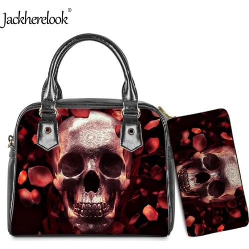 Jackherelook Cool Colorful Skull Print Womens Handbag Card Holder Wallet 2pcs/Set Female Shoulder Bag Coin Purse Bolsos Mujer