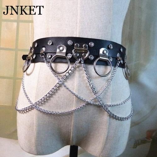 JNKET New Punk Gothic Men Womens Waist Belt Metal Ring Chain Waistband Hip-Hop Rock Belt Adjustable Buckle Waist Straps