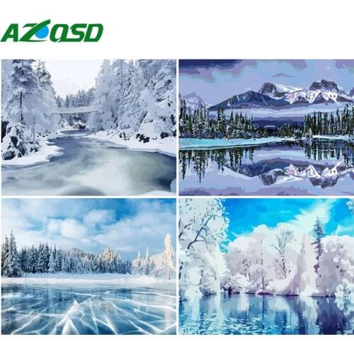 AZQSD Painting By Number Canvas Kits Winter Landscape Home Decoration Coloring By Numbers Tree Acrylic Paint Unique Gift