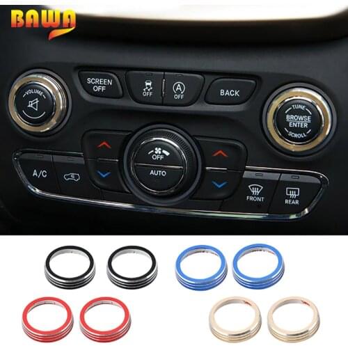 BAWA CD Switch Button Knob Decoration Ring Stickers for Jeep Grand Cherokee 2014+ Interior Mouldings Accessories