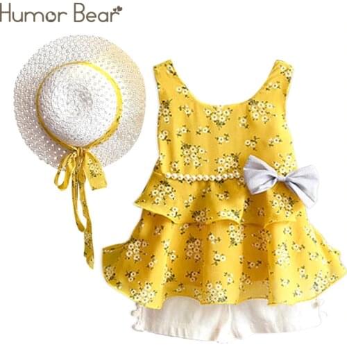 Humor Bear Girls Clothes Sets 2020 Summer Children Clothes Coat+Shorts+Hat kids Clothing 3PCS Suit