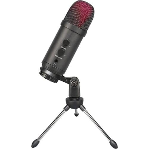 USB Microphone Condenser Microphone with Tripod Volume Control Built-in Monitor Headphone Jack Cardioid Pickup