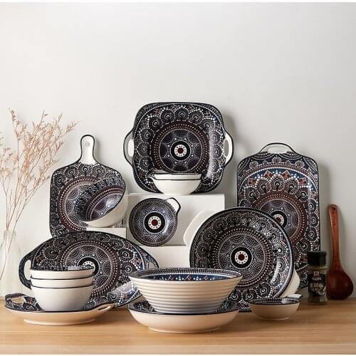 Creative minimalist European glazed colored ceramic dishes tableware home ceramic plate soup bowl set