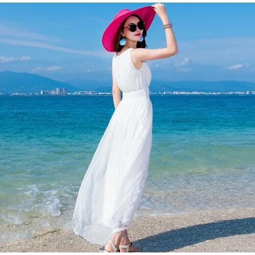 Summer Women Dress White Long Dresses Beach Party Dress Sleeveless Slim High Quality Clothes Boho Vestidos LWL2664488