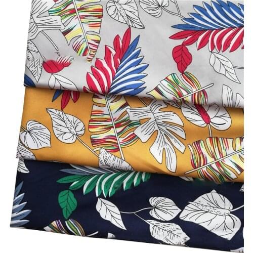 Summer Twill Peach Skin Printed Fabric Hawaiian Leaf Flower Sewing Fabric For Beach Pants 0.5 Yards/Piece TJ1152-W58
