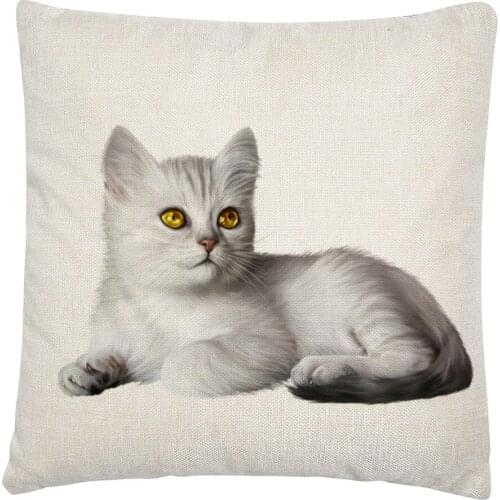 Playing Kitten Oil Painting Pattern Linen Cushion Cover Pillowcase Home Sofa Car Decoration Pillowcase 45X45 Cm