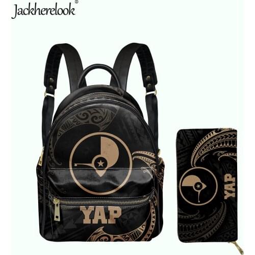 Jackherelook Yap Flag Polynesian Printed Fashion Womens PU Leather Mini Backpack Wallet 2pcs/Set Female Luxury Satchel Daily Bag