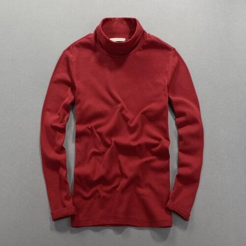 MRMT 2021 Brand New Winter Casual Mens T-shirts Pure Cotton High Collar Pure Color Long-sleeved T-shirt for Male Tops T-shirts