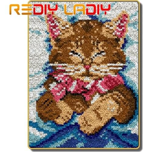 Latch Hook Kits Make Your Own Rug Kitten Cat Crocheting Cushion Mat DIY Carpet Rug Set Acrylic Yarn Printed Canvas Arts & Crafts