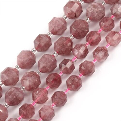Natural Strawberry Quartz Stone Faceted Sharp Loose DIY Beads for Jewelry Making Birthday Gift Bracelets 15'' Strand
