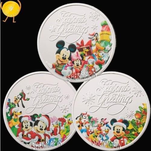 Merry Christmas Color Cartoon Commemorative Coin 999 Silver Home Decorations Coins Collectibles New Years Birthdays Gift 3 pcs