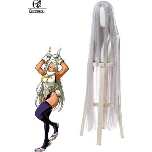 ROLECOS MHA Rabbit Hero Mirko Cosplay Wig 120cm Long Straight Wig 47.24 Inch Women White Hair Anime Miruko Cosplay