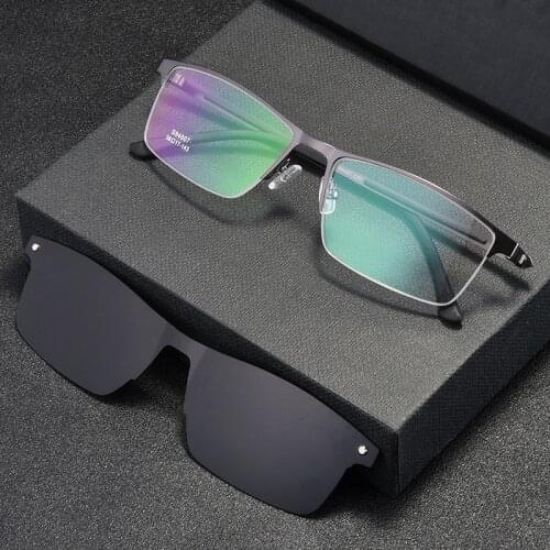 Vazrobe Polarized Clip on Sunglasses Men Semi Rimless Spectacles with Magnetic Lens Fit Over Frames Driving Eyewear Anti Glare