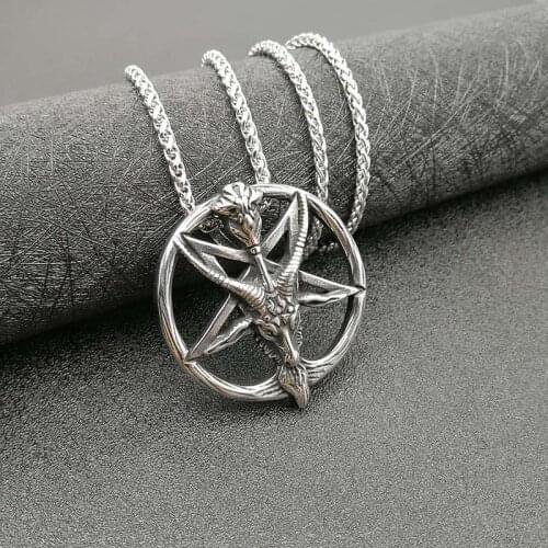 POTCET Neutral Stainless Steel Satan Ram Pentagram Titanium Pendant Necklace Retro Geometric Fashion Hip Hop Party Jewelry